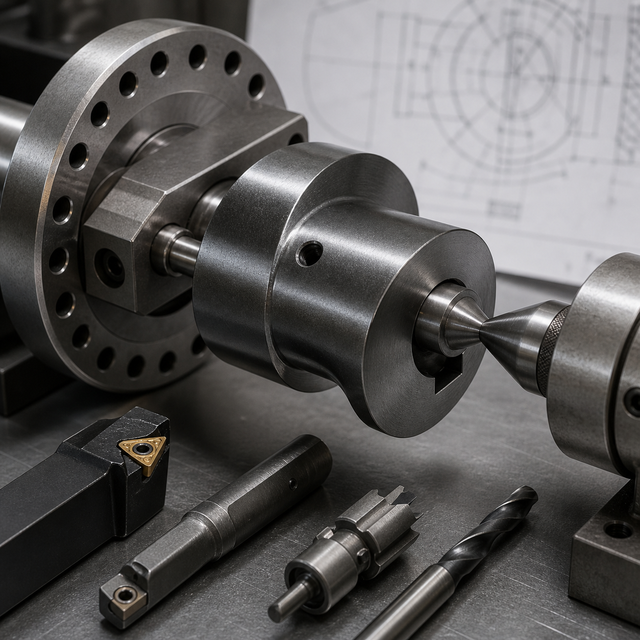 42CrMo eccentric camshaft segment CNC plan with offset fixture turning insert and keyway cutter
