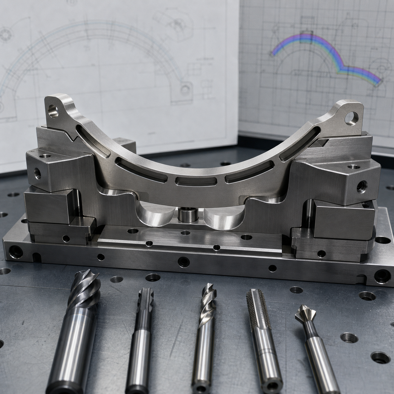 A286 curved clamp segment CNC fixture with narrow-slot and carbide tool selection