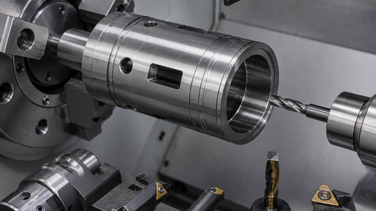 AISI 1215 Spool Sleeve CNC Tooling Case: Deep Bore, Metering Windows and Honing Stock