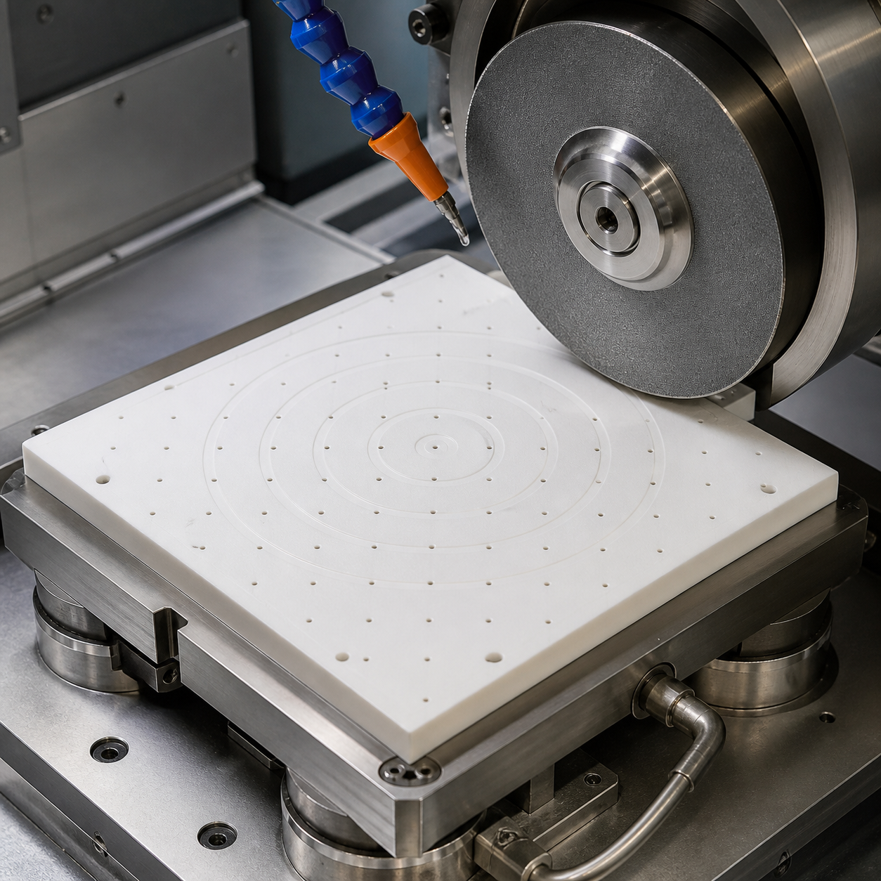Alumina ceramic vacuum chuck plate during diamond grinding with micro-hole array protected