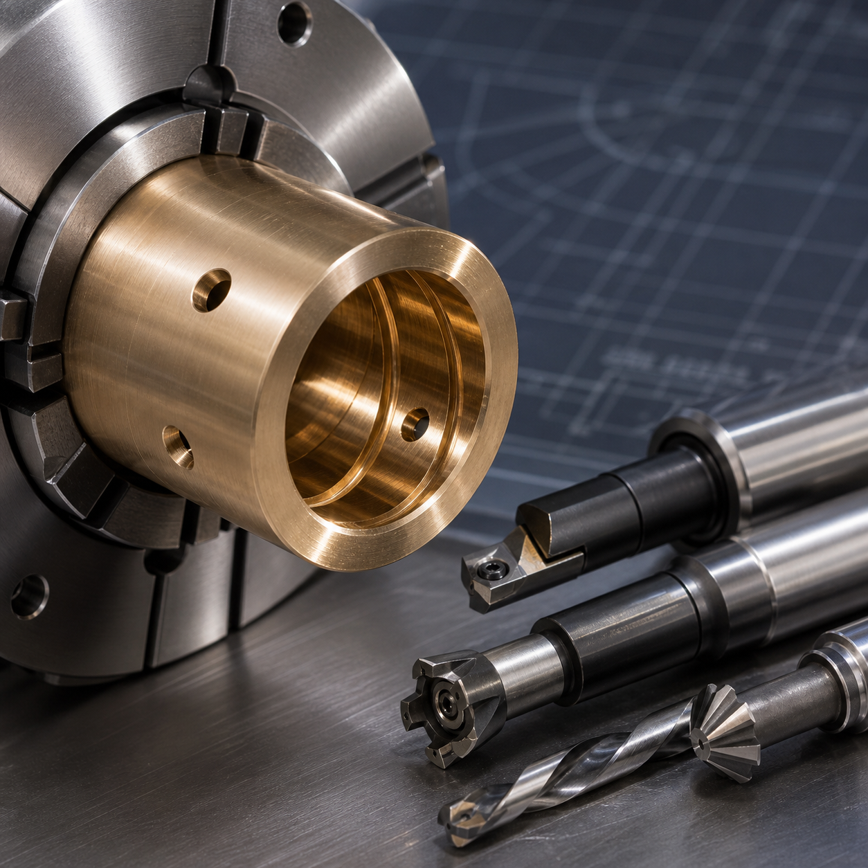 Aluminum bronze bearing sleeve CNC plan for precision bore oil grooves and cross holes