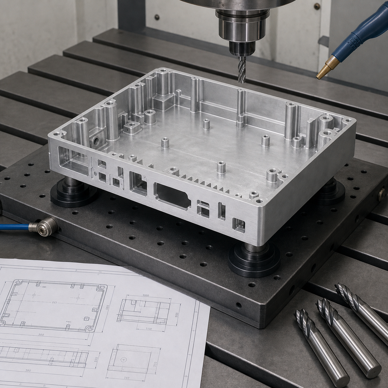 AZ91D magnesium electronics housing CNC machining on a vacuum fixture