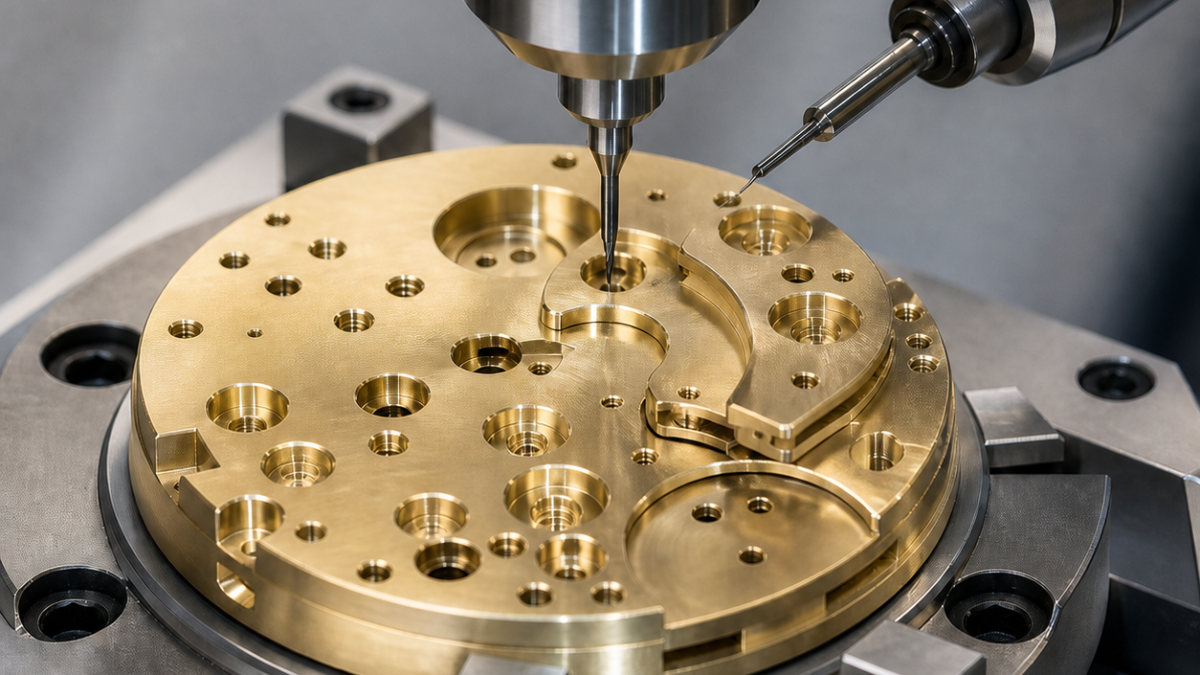 C360 Brass Watch Mainplate CNC Tool Selection for Jewel Seats and Thin Bridges