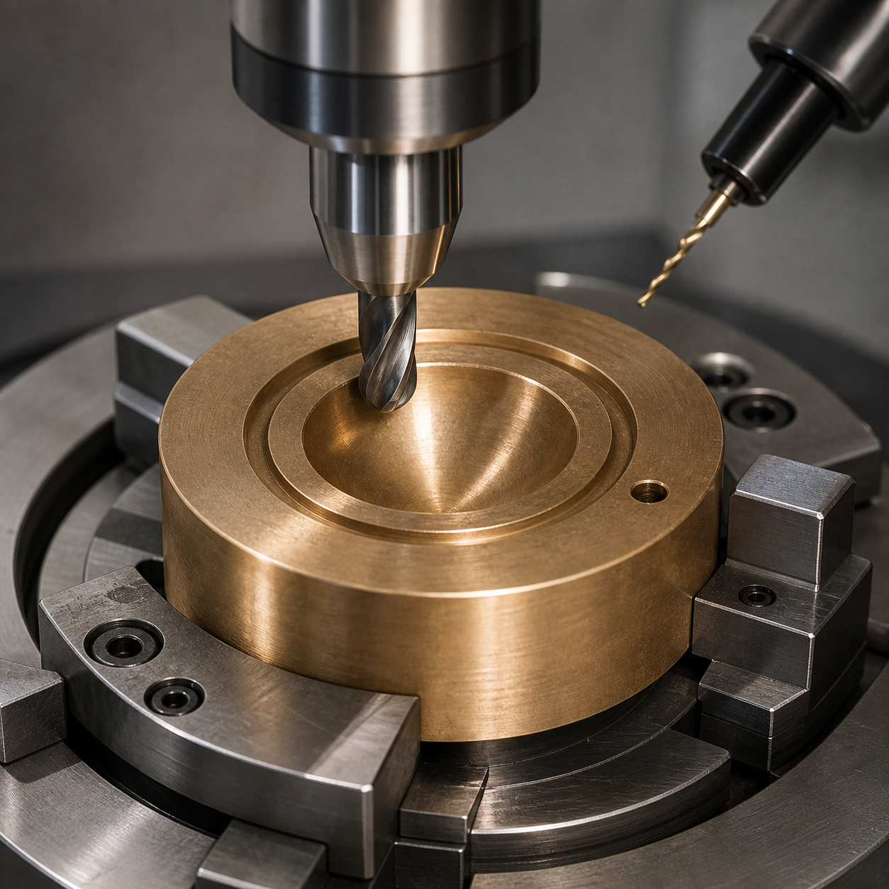 C93200 bronze hydraulic slipper pad during CNC machining of the spherical socket and oil groove
