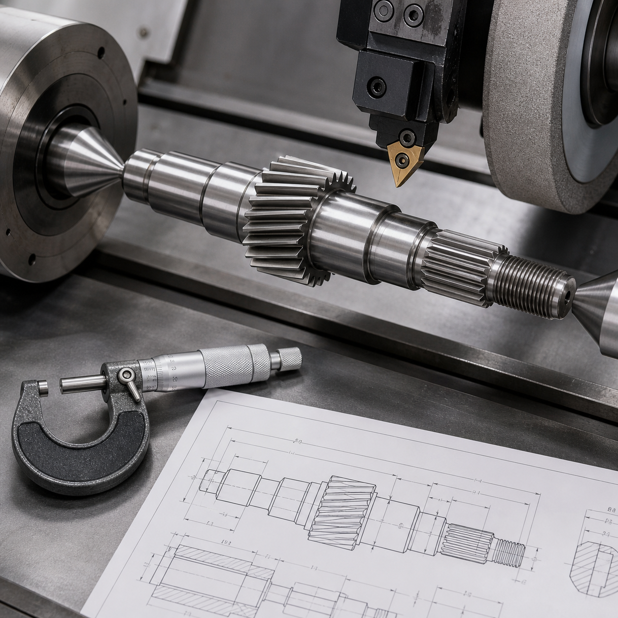 Carburized steel gear shaft hard turning and grinding process case