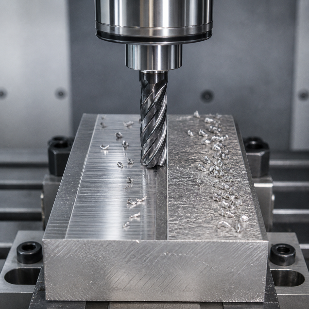 Climb milling versus conventional milling comparison on machined metal edges