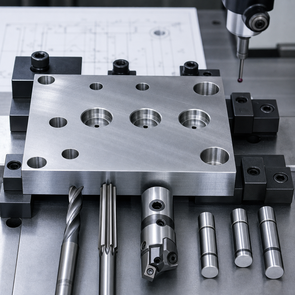 CNC reaming versus fine boring setup for H7 dowel holes in a precision tooling plate