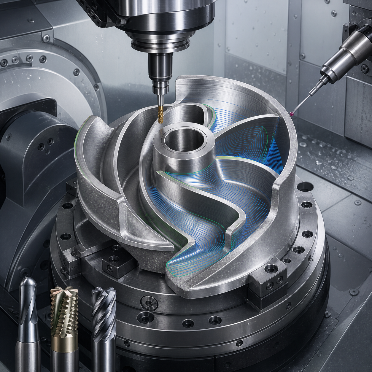 Duplex stainless steel pump impeller five-axis CNC machining and blade finishing