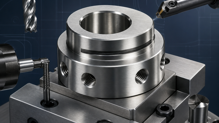 304 Stainless Eccentric Clamp Hub CNC Case: Offset Bore, Radial Threads and Groove Tooling
