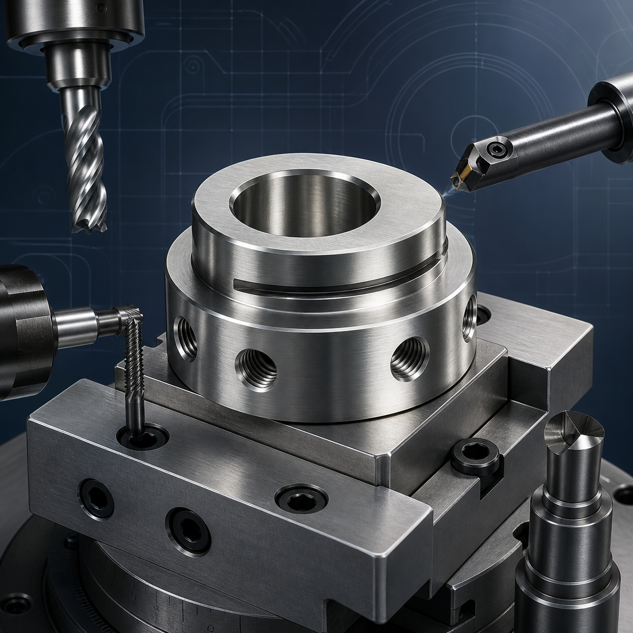 304 stainless eccentric clamp hub offset bore and radial thread tooling plan