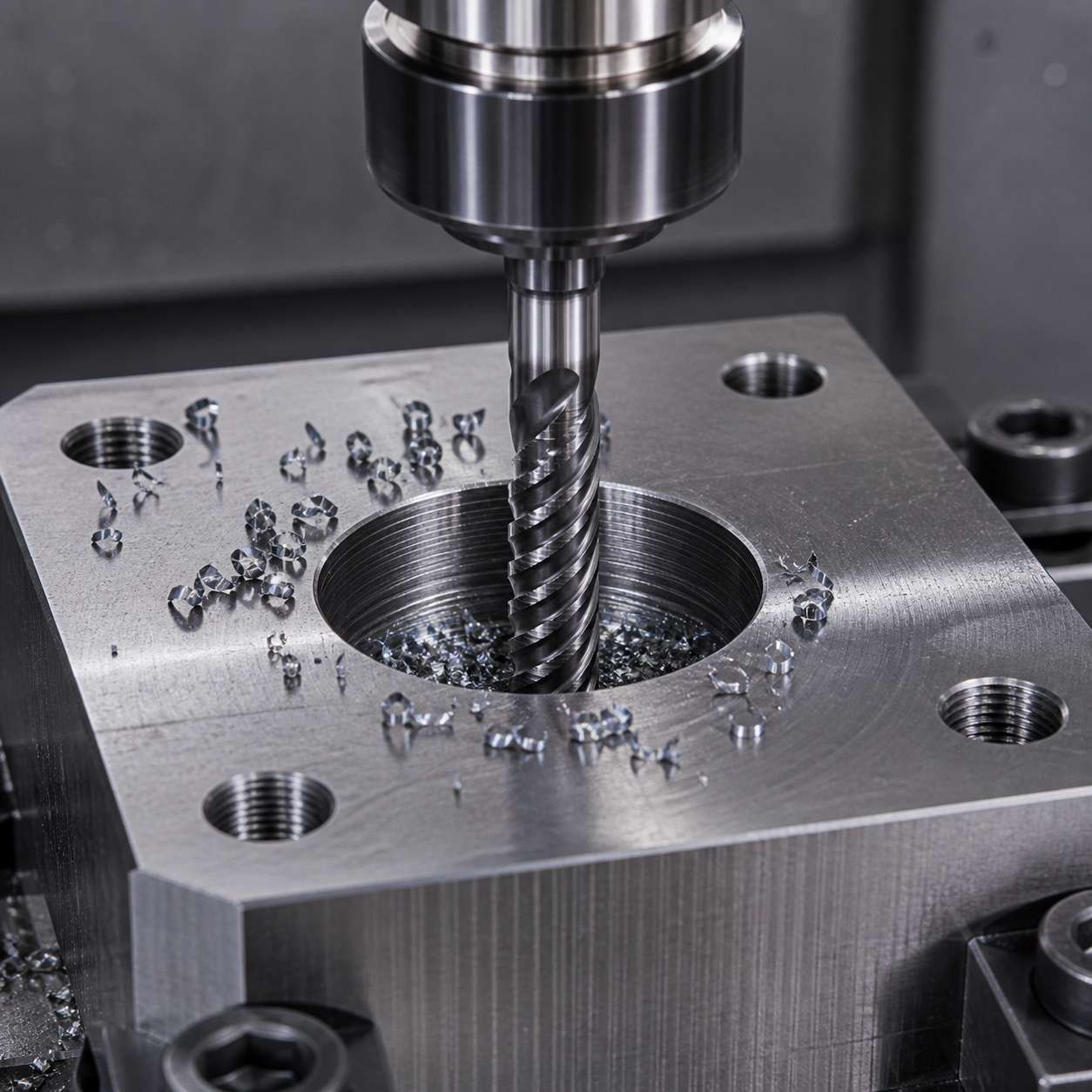 CNC helical interpolation hole milling with carbide end mill