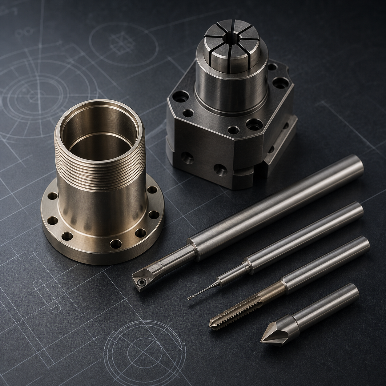 Kovar hermetic connector shell CNC tooling plan with thin-wall bore, fine thread and carbide tools