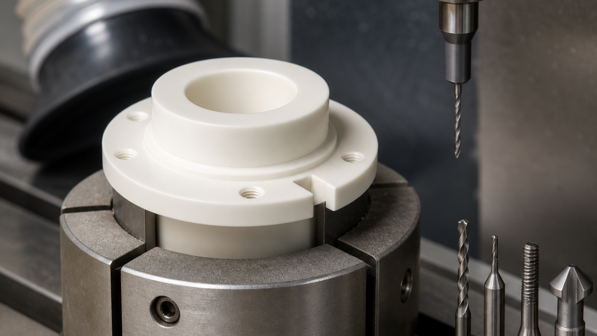 Macor Vacuum Feedthrough Insulator CNC Tooling Case: Thin Flange and Threaded Holes