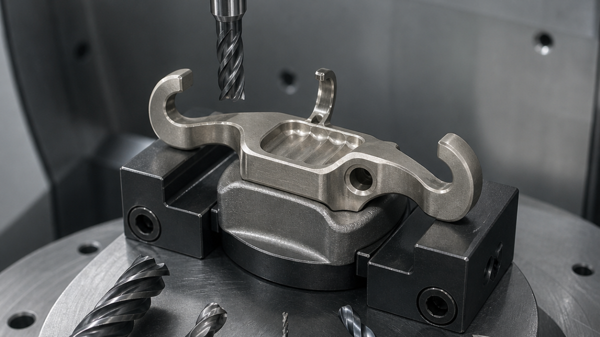 Nimonic 90 Turbine Damper CNC Tooling Case: Curved Contact Pads and Thin Hook