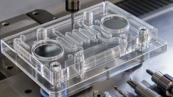 PMMA Optical Flow Cell CNC Tooling Case: Polished Windows and Microchannels