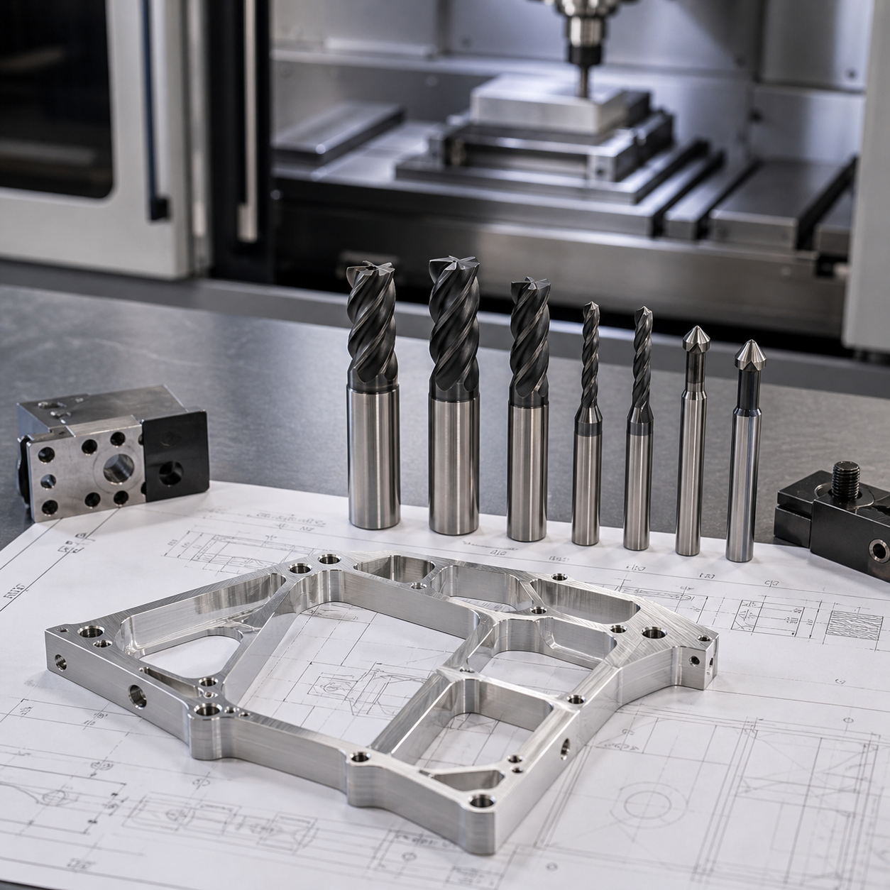 Thin-wall aluminum frame drawing case with CNC tool selection layout