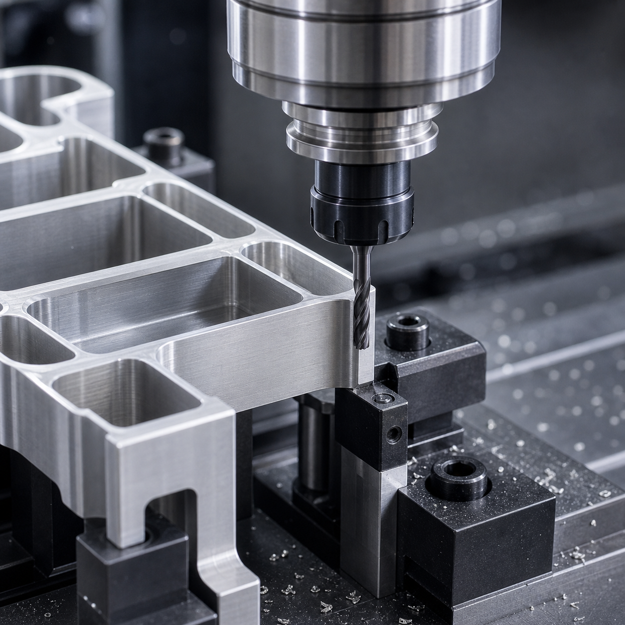 Thin wall CNC milling with carbide end mill and burr control