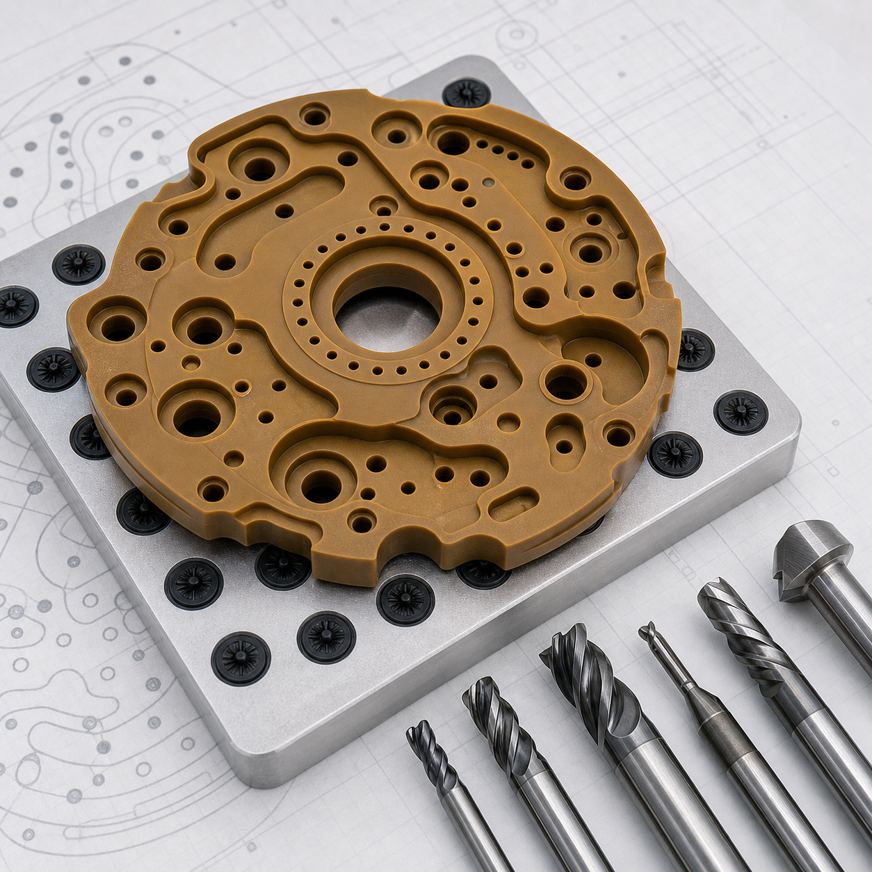 Torlon PAI compressor valve plate CNC fixture and sharp carbide tool selection