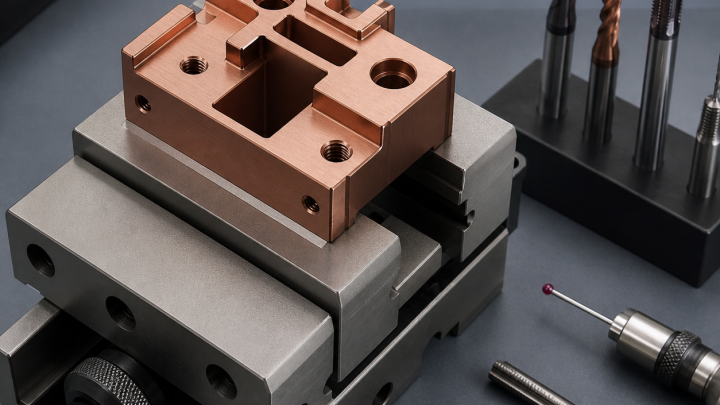 Tungsten Copper EDM Electrode Holder CNC Case: Precision Slots, Dowel Bores and Datum Control