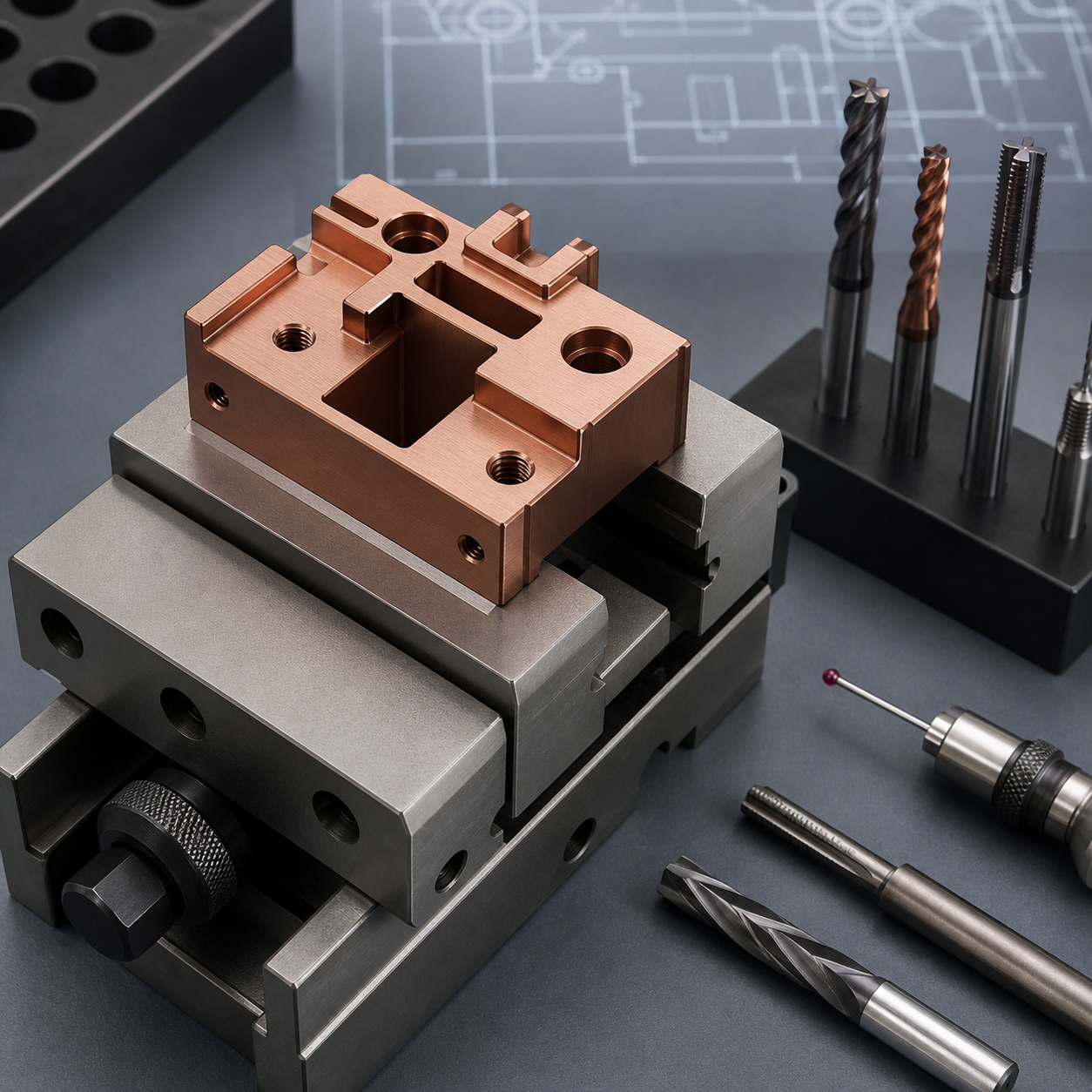 Tungsten copper EDM electrode holder CNC tooling for precision slots and dowel bores