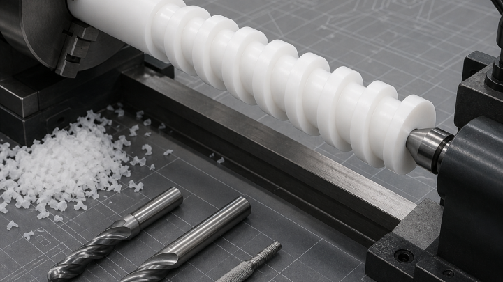 UHMWPE Metering Screw CNC Case: Deep Helical Channel, Stringy Chips and Profile Control