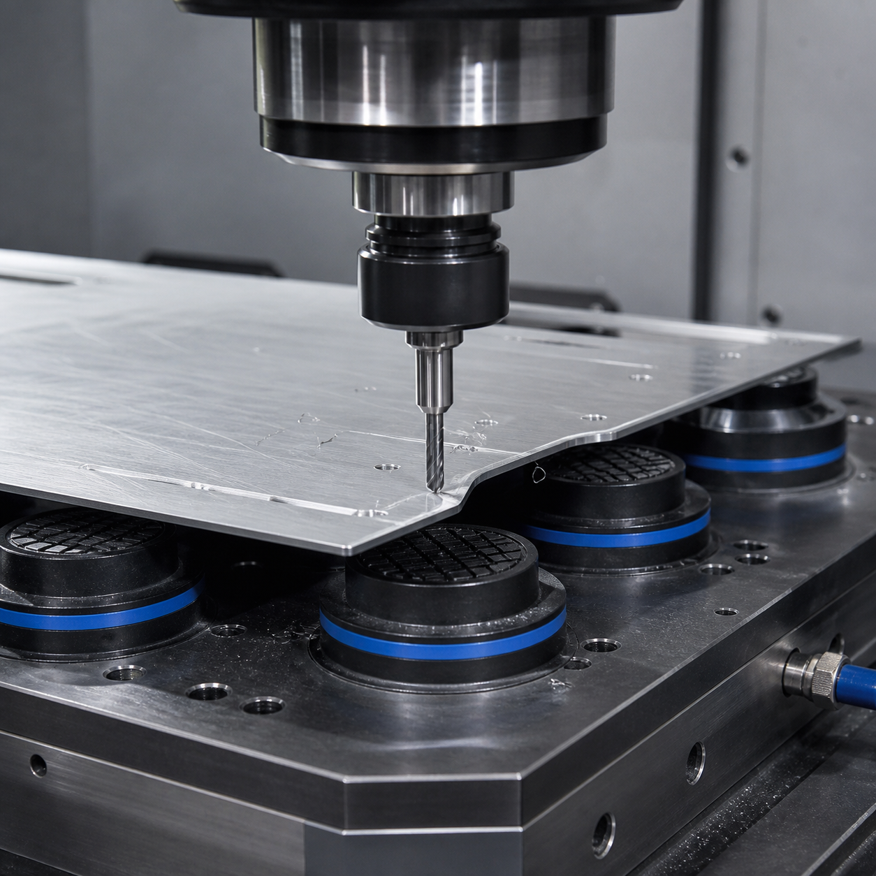 Vacuum fixturing for thin sheet CNC milling with carbide end mill