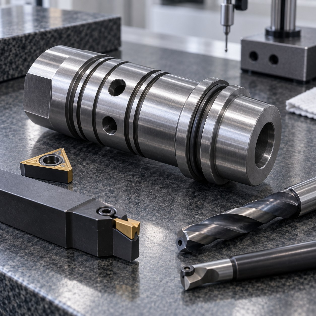 42CrMo4 hydraulic servo piston with metering lands cross damping holes and carbide tools