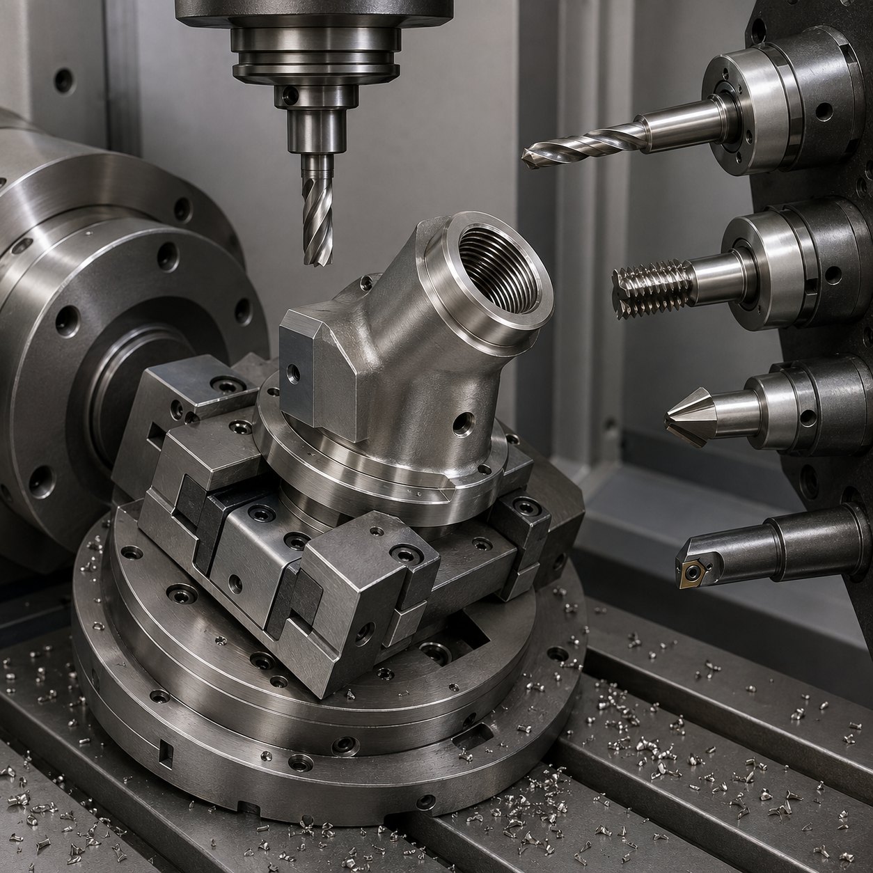 A286 exhaust gas sensor boss CNC tool selection for angled M18 thread crush washer land and cross sampling hole