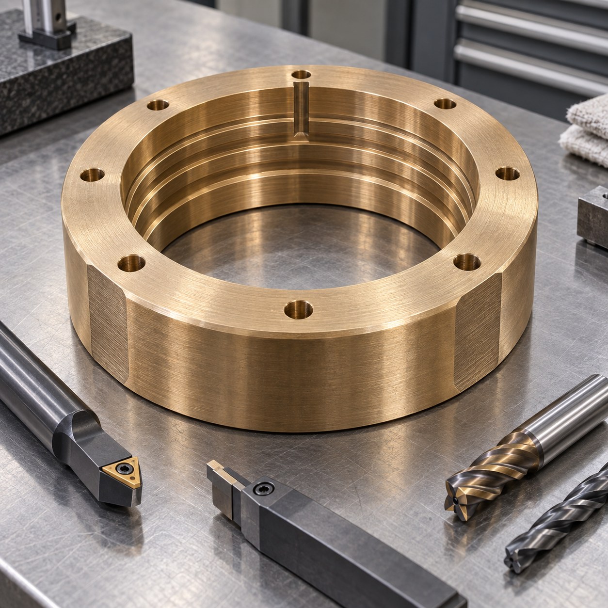 C63000 nickel aluminum bronze fire pump wear ring with labyrinth steps lock notch and carbide tools