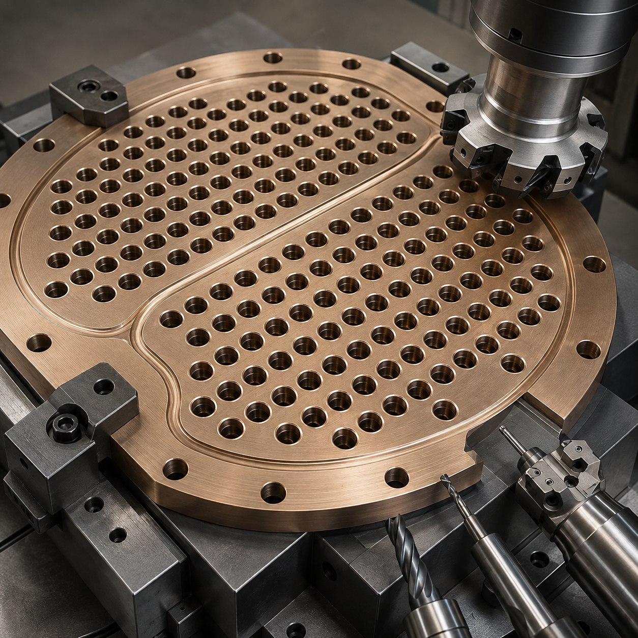 C70600 Condenser Tube Sheet Tooling for Bore Array and Retention Grooves