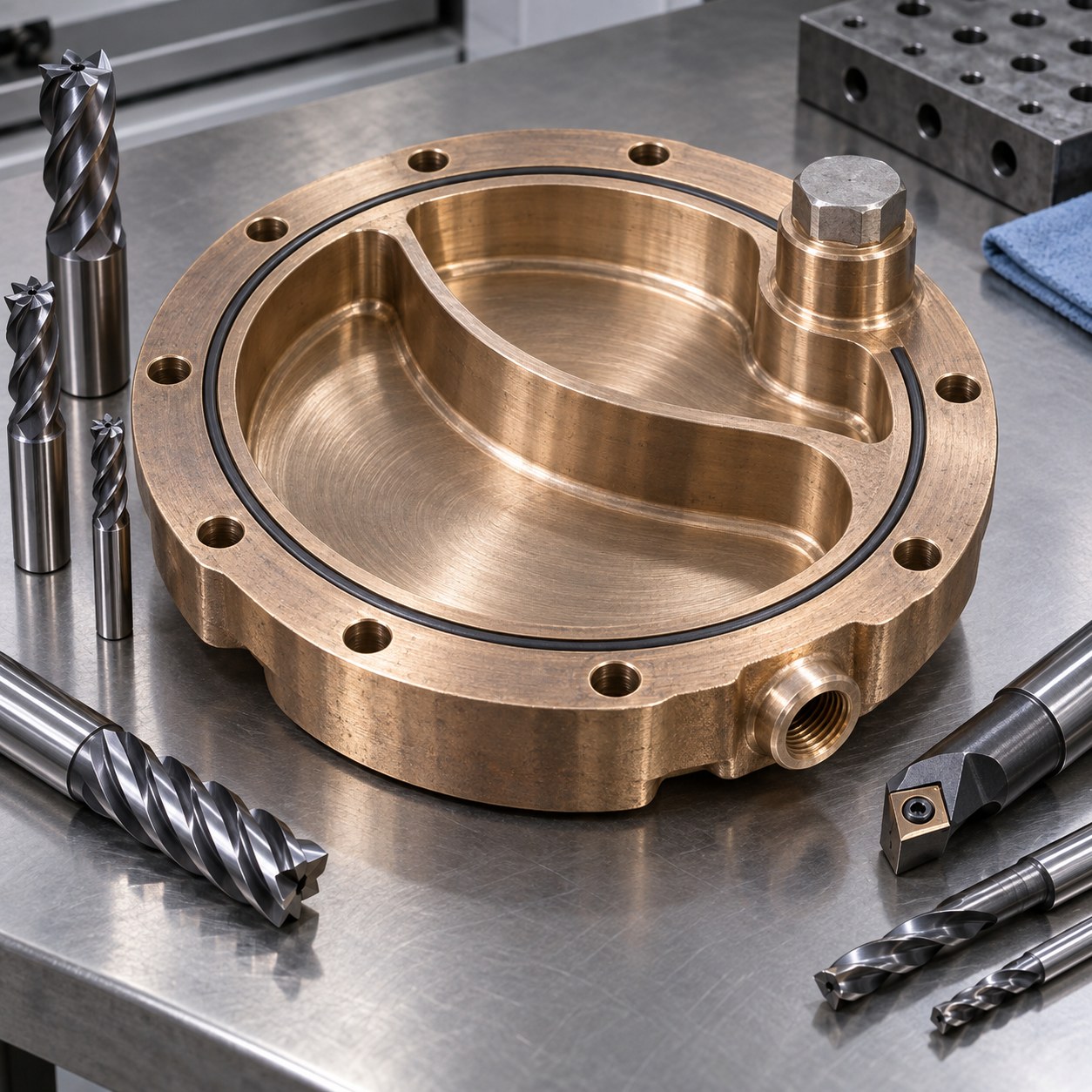 C71500 copper-nickel channel cover with divider groove anode boss and carbide tools
