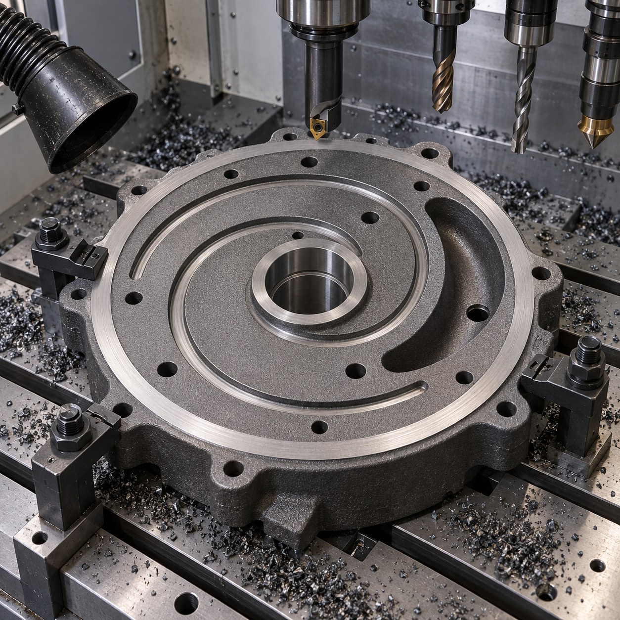 GG25 Vacuum Pump Cover Tooling for Spiral Groove and Dowel Bores