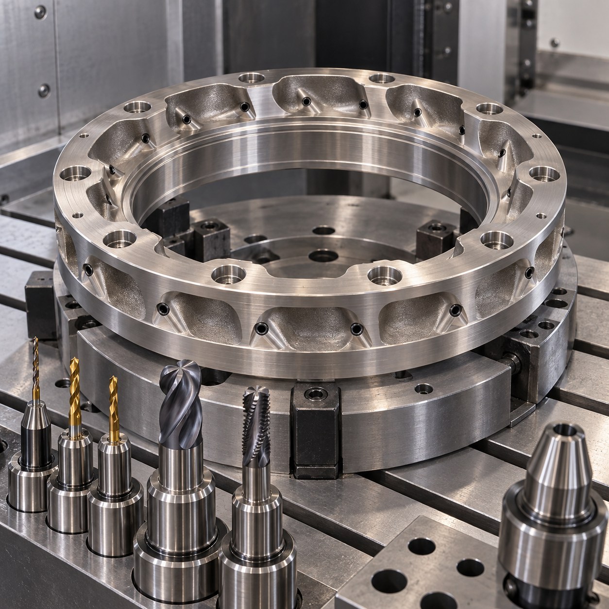 Inconel 718 Nozzle Ring Tooling for Angled Jet Holes and Pockets