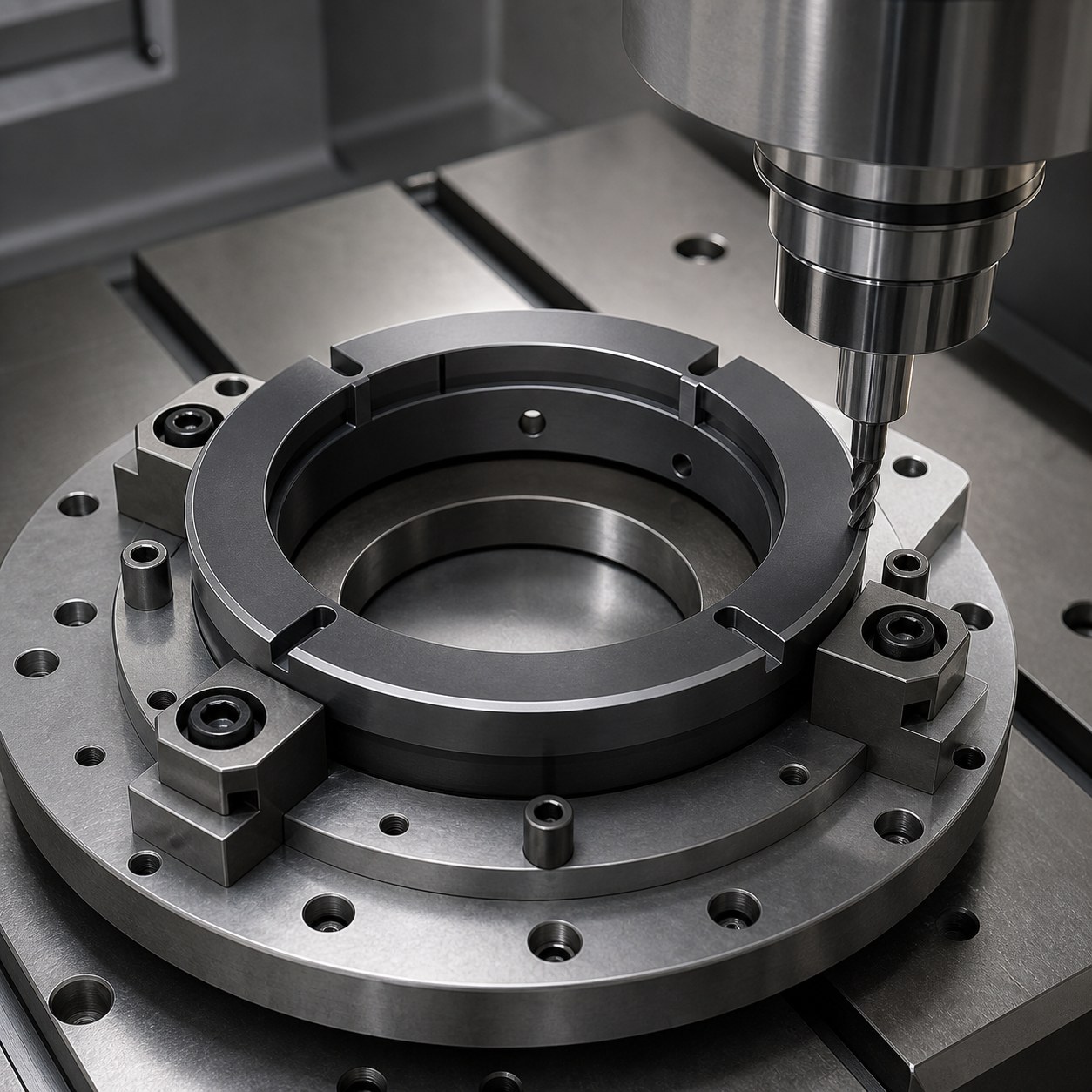 Invar 42 optical spacer ring CNC tool selection for thin ribs clocked dowel slots and flatness critical face