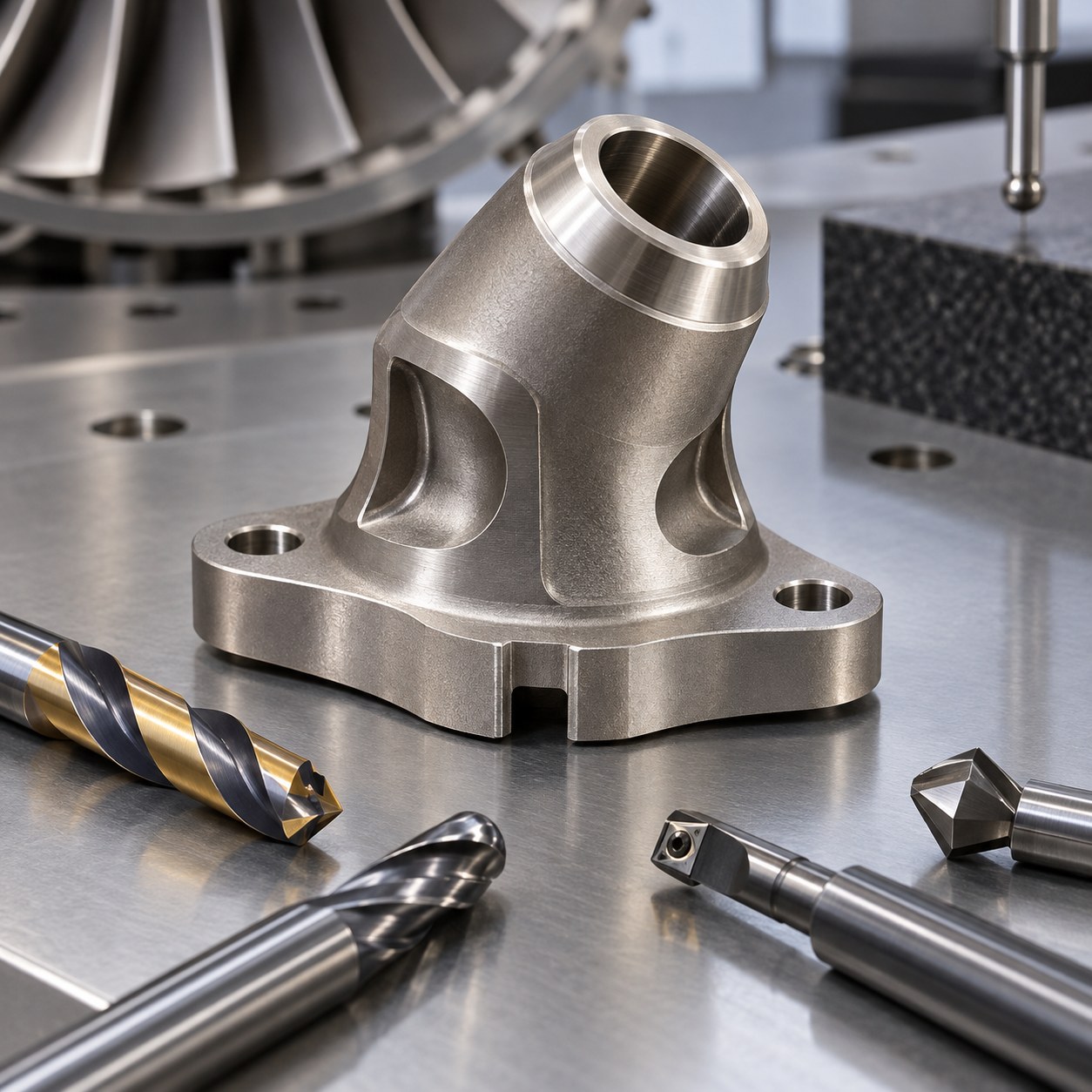MAR-M247 turbine thermocouple boss with compound angle bore seal land and carbide tools
