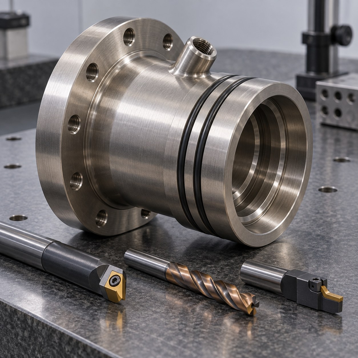 Monel 400 subsea cable penetrator with seal grooves angled leak port and carbide tools