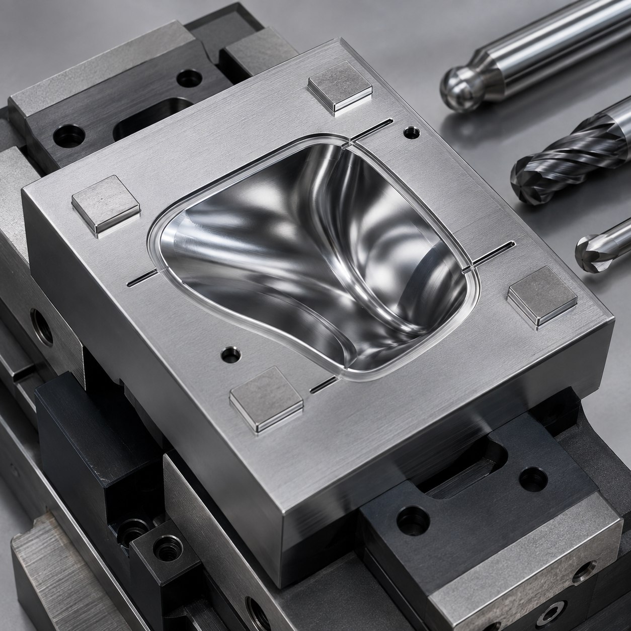 NAK80 mold insert CNC tool selection for freeform optical cavity flash land and micro vent grooves