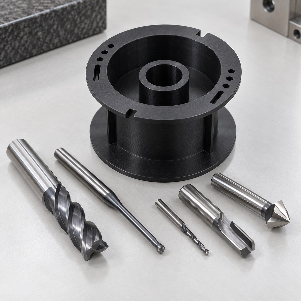 Noryl PPO transformer bobbin with winding pocket terminal slots and carbide tools