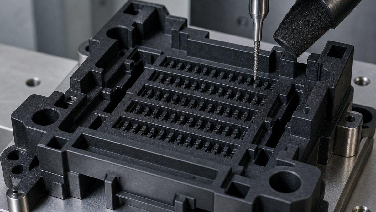 PBT-GF30 Connector Inspection Nest CNC Tool Selection for 0.60 mm Pin Pockets