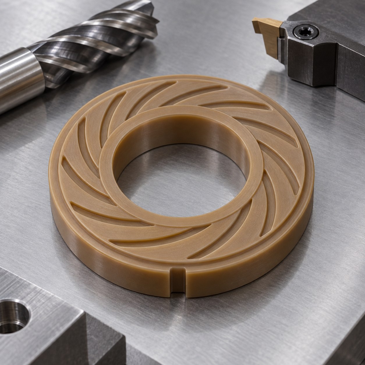 PEEK HPV compressor thrust washer with spiral oil grooves thin land and polished carbide tools