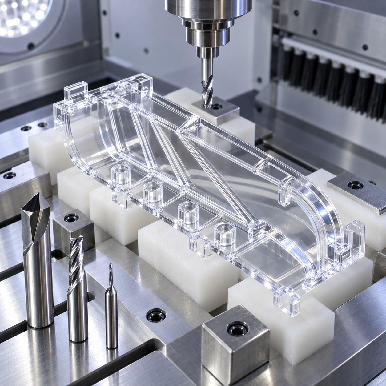 Polycarbonate Light Pipe Tooling for Polished V-Grooves and Snap Tabs