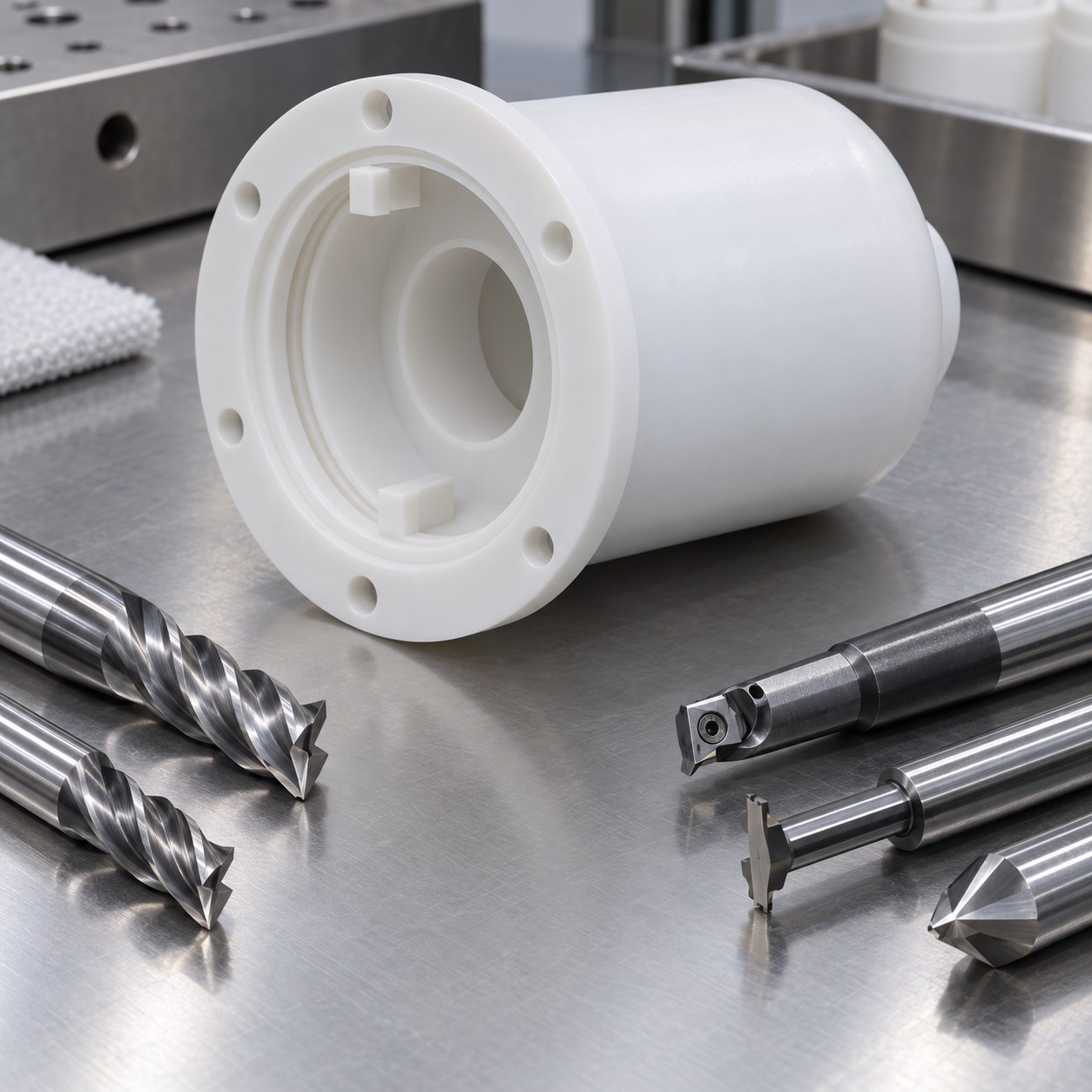 PVDF magnetic drive pump containment shell with thin cup wall O-ring groove and carbide tools