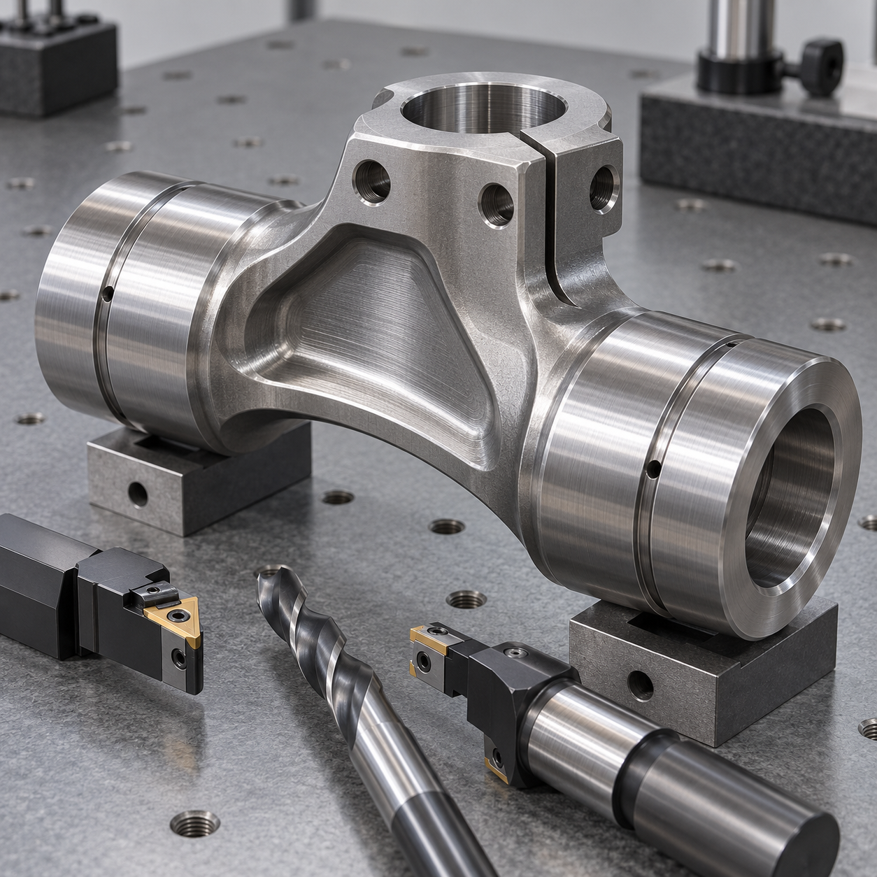 300M helicopter rotor trunnion with opposed bearing journals clamp slot grease grooves and carbide tools