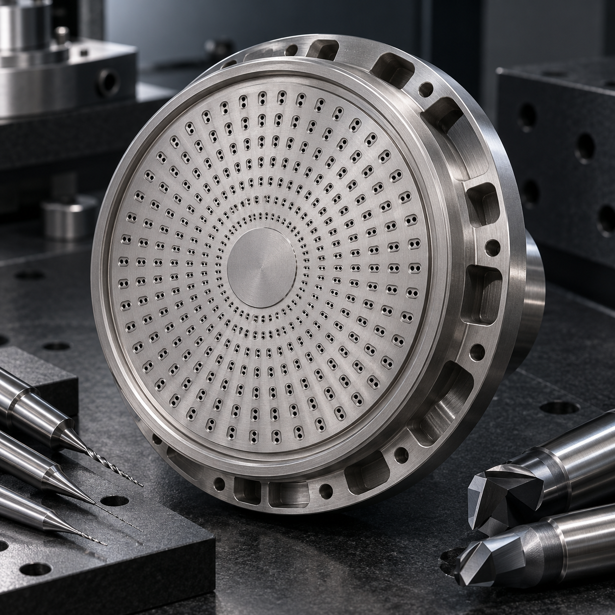 C103 niobium rocket injector faceplate with coaxial micro orifices seal lip and carbide tools