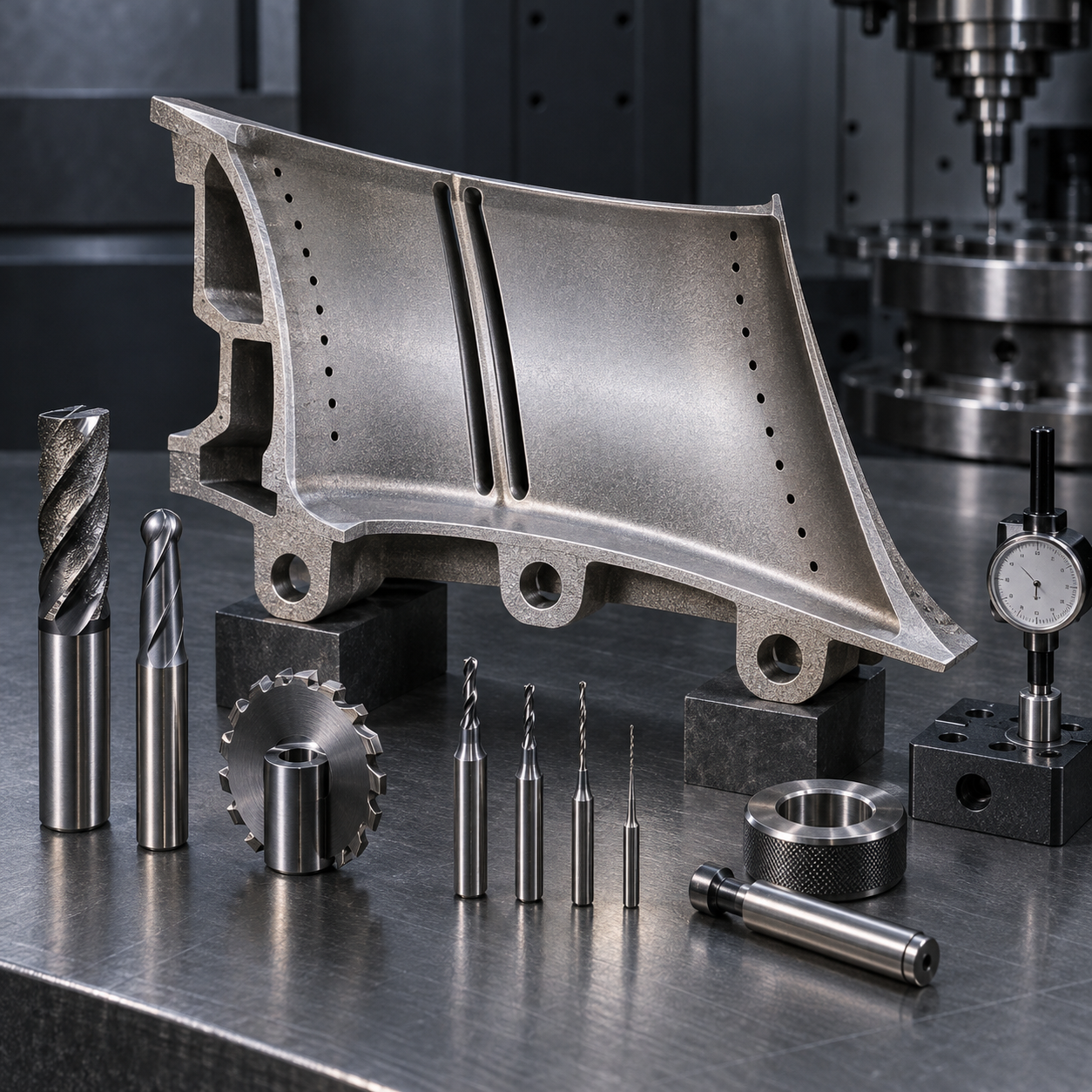 Gamma titanium aluminide turbine shroud segment with feather seal slots cooling holes and diamond carbide tools