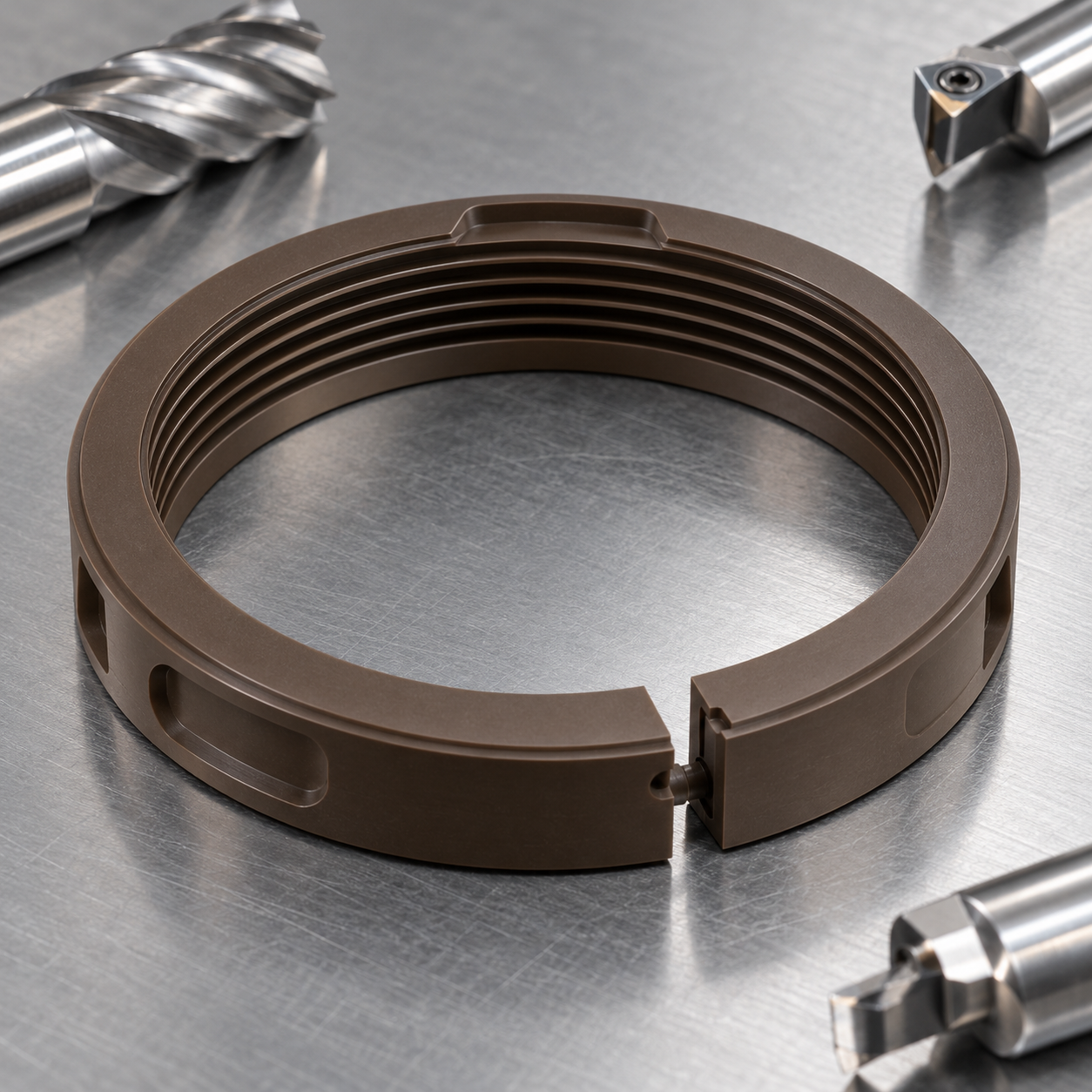 Torlon 4301 compressor labyrinth seal ring with thin teeth split joint and polished carbide tools